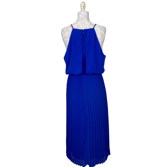 Sam Edelman Royal Blue Drape Front Accordion Pleat Skirt Midi Dress Size M Women - Picture 9 of 10